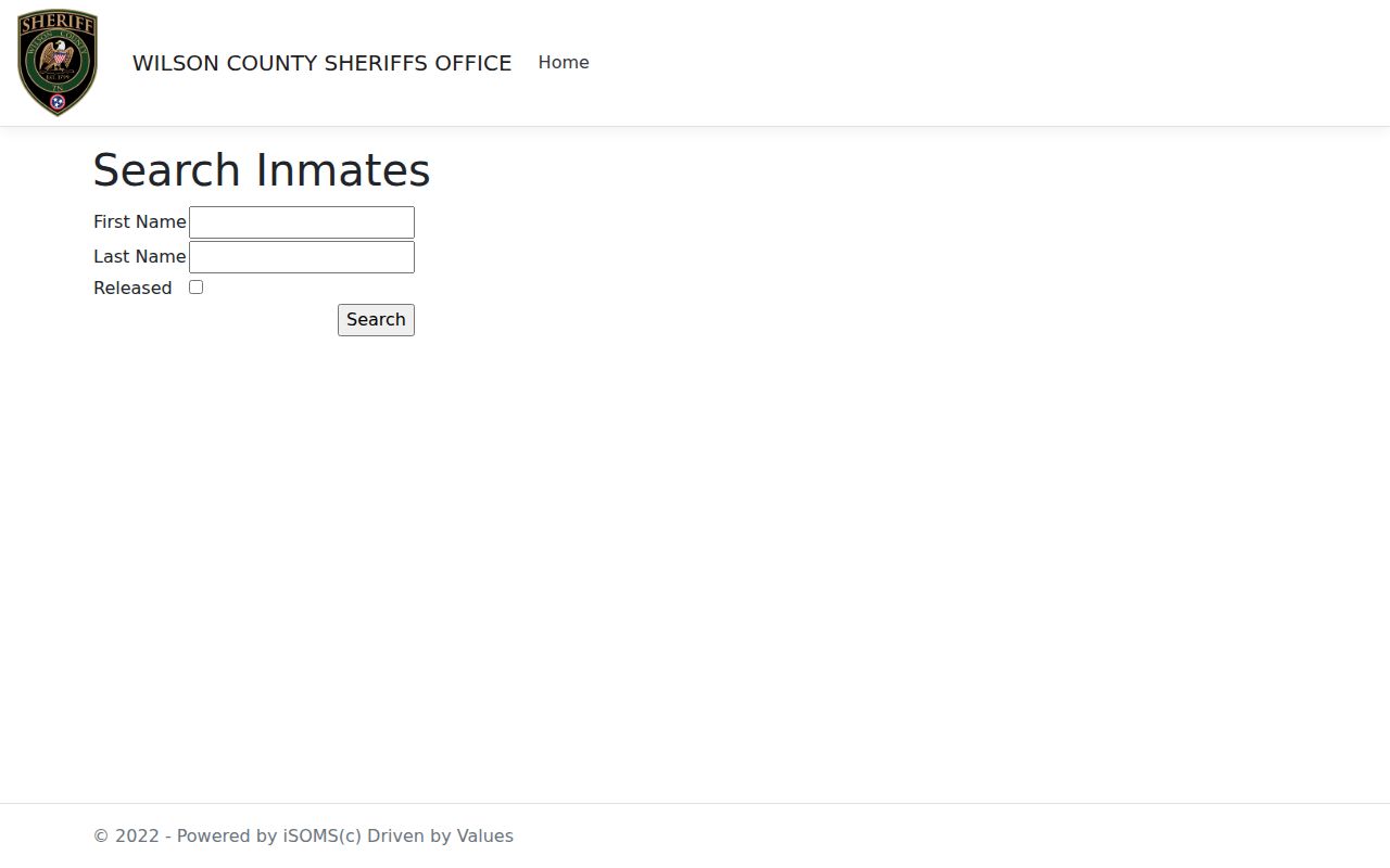 Wilson County warrant search reference showing inmate search fields, not a warrant result