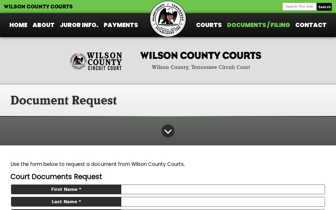 Wilson County warrant records request reference showing the court document form