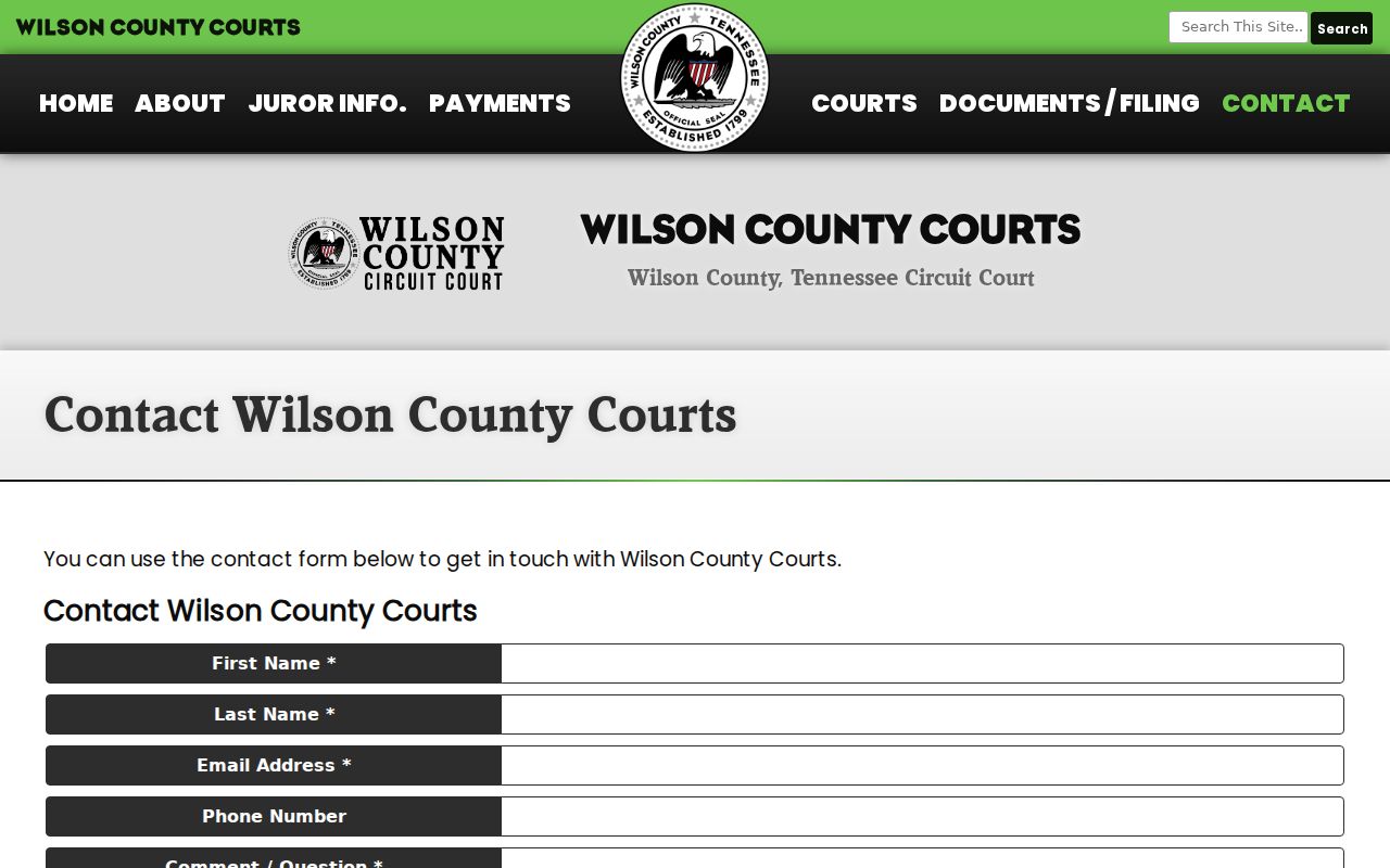 Wilson County bench warrant reference to official court contact routes