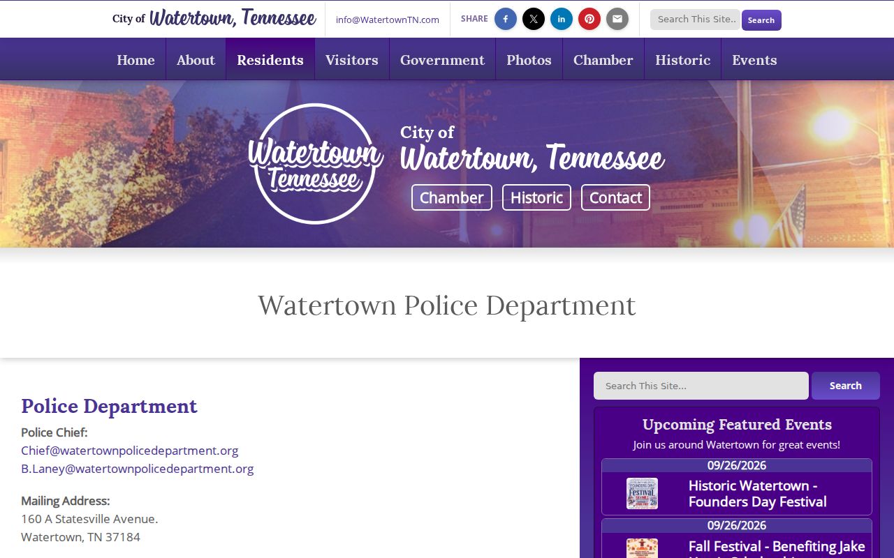 Watertown warrant records reference showing the city's police and court contact page